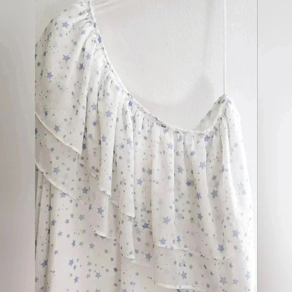 Asos frilled off shoulder puffy sleeve white & Blue Stars Beachy Boho blo… - Picture 6 of 9